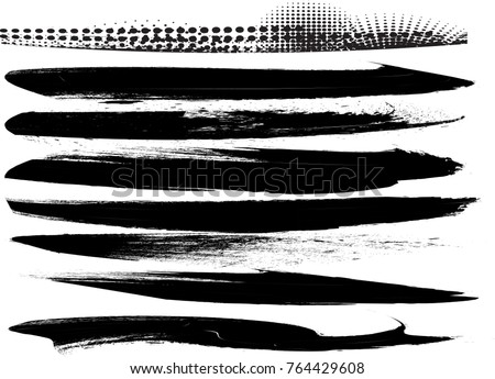 Edges Vector Set . Design Elements . Curved Grunge Borders , Dividers or Brush Strokes . Black bulge lines . stripes with  grunge effects
