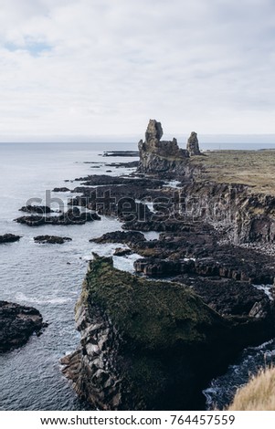 Londrangar, dramatic basalt formations at Snaefellsnes Peninsula, Western Iceland.
