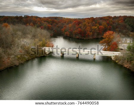 Drone shot of a bridge at Prettyboy Reservoir Park, Hampstead, Maryland