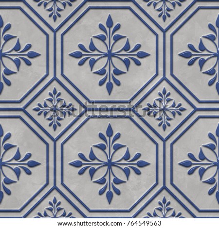 Geometric pattern on ceramic tile seamless texture, 3d illustration