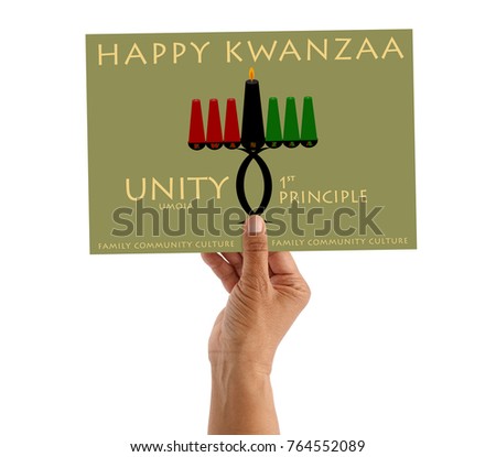 Happy Kwanzaa 1st Principle (Unity / Umoja) Family community Culture card in hand white background