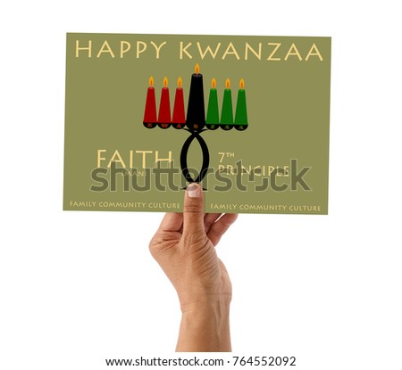 Happy Kwanzaa 7th Principle (Faith / Imani) Family community Culture card in hand white background