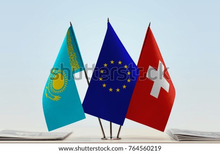 Flags of Kazakhstan European Union and Switzerland