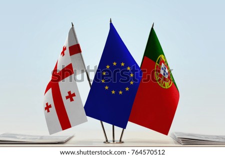 Flags of Georgia European Union and Portugal