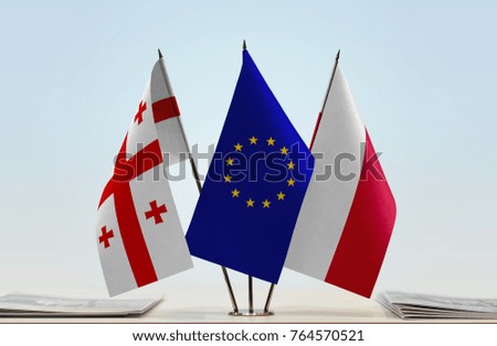Flags of Georgia European Union and Poland