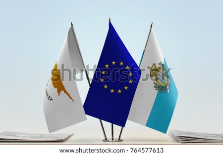 Flags of Cyprus European Union and San Marino