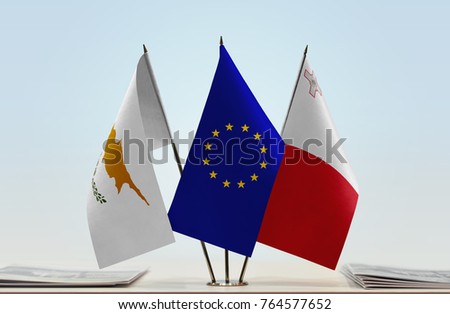 Flags of Cyprus European Union and Malta