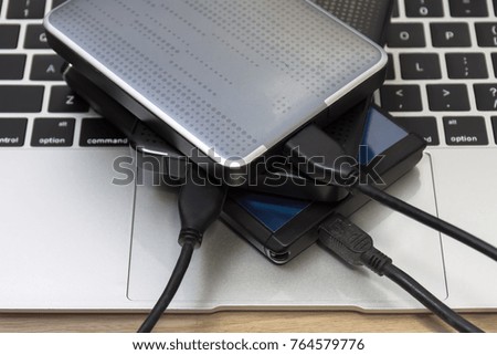 External hard disk on laptop. 