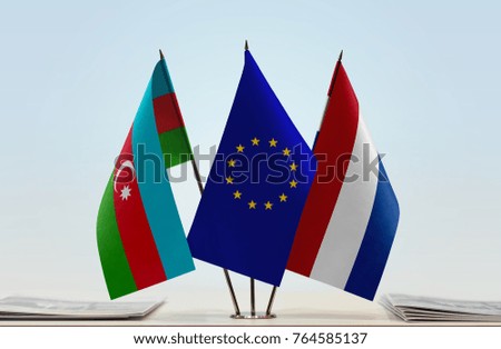 Flags of Azerbaijan European Union and Netherlands