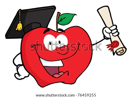 Happy Apple Character Graduate Holding A Diploma