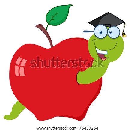 Happy Graduate Cartoon Worm In Apple