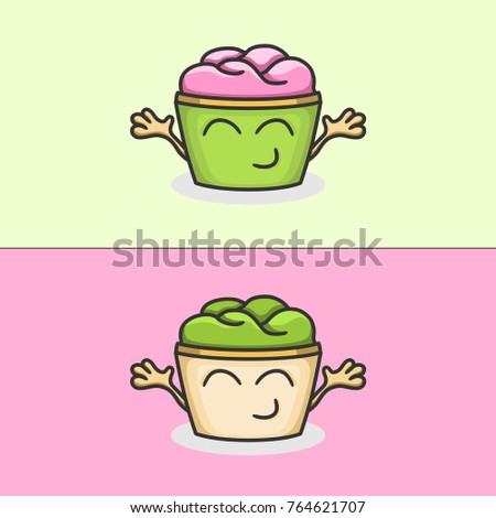 Vector illustration with two variations of funny smiling yogurt with face hands