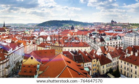 Prague rooftops panorama, Czech Republic landmark view
