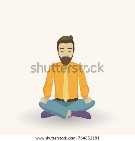 Raster flat style character. Man sitting in lotus pose.