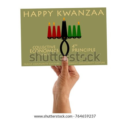 Happy Kwanzaa 4th Principle (Collective Economics / Ujamaa) Sign in hand white background