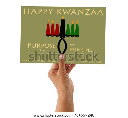 Happy Kwanzaa 5th Principle (Purpose / Nia) Sign in hand white background