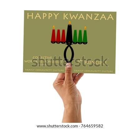 Happy Kwanzaa 3rd Principle (Collective Work & Responsibility / Ujima) Sign in hand white background