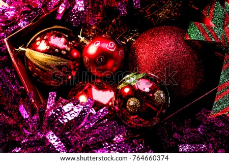 Christmas ornaments: balls and tinsel