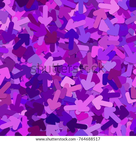Repeating abstract chaotic arrow pattern background - vector graphic design from rotated rounded arrows in purple tones with shadow effect