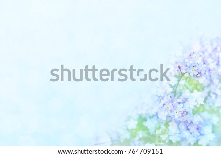 Spring blue forget-me-nots flowers posy, pastel background, selective focus, toned card