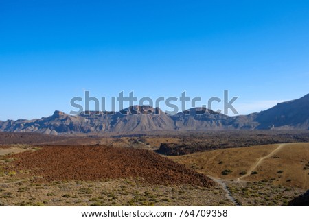hiking path in desert landscape valley on Pico del Teide, Tenerife,