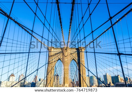 The web of cables of Brooklyn bridge, New York, USA