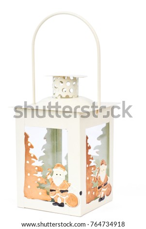 Decorative candle holder with clipping path. Christmas decorative lantern isolated on white background.