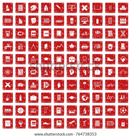 100 school icons set in grunge style red color isolated on white background vector illustration