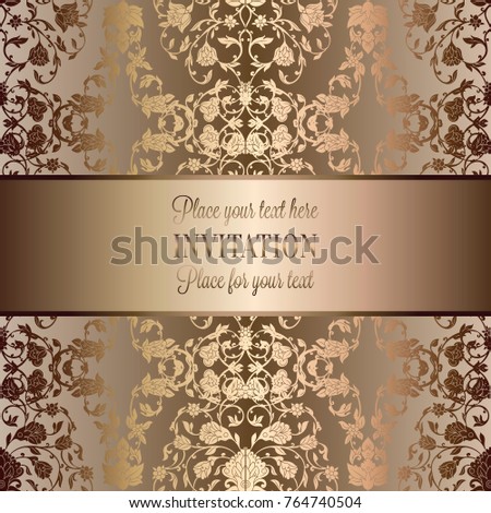 Vintage baroque Wedding Invitation template with butterfly background. Traditional decoration for wedding. Vector illustration in beige and gold.