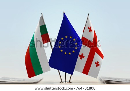 Flags of Bulgaria European Union and Georgia