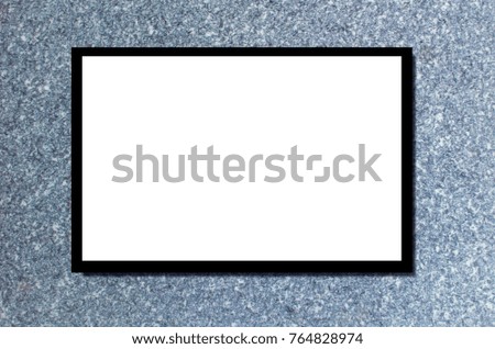 blank advertising billboard or wide screen television with marble wall background, copy space for text or media content, commercial, marketing and advertisement concept