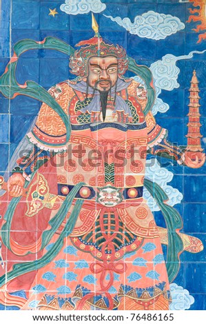 tradition Chinese painting on Chinese temple wall at Nakhonprathom province Thailand