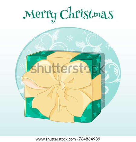 Christmas greeting card, background, poster with present box. Winter scene. Vector illustration for Holiday Collection.