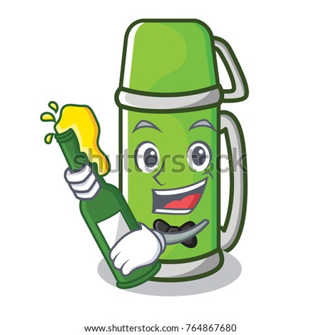 With beer thermos character cartoon style
