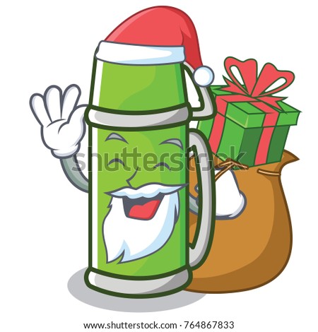 Santa with gift thermos character cartoon style