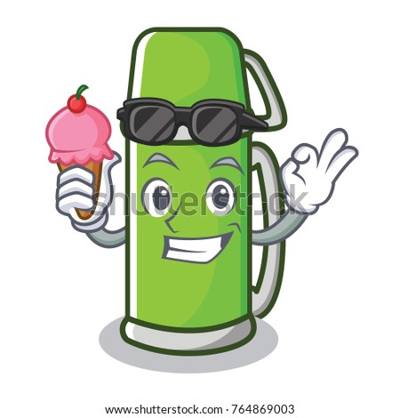 With ice cream thermos character cartoon style