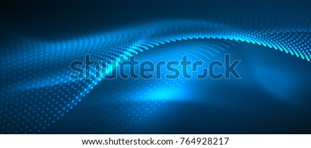 Smooth smoke particle wave, big data techno background with glowing dots, hi-tech concept, blue color Royalty-Free Stock Photo #764928217