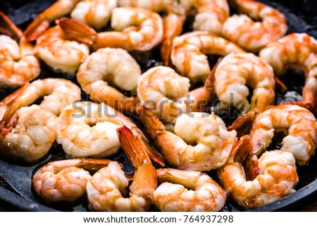Boiled shrimp, background with mediterranean food, cooking of seafood
