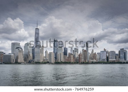 New york city skyline - Manhattan with blue sky and clouds 