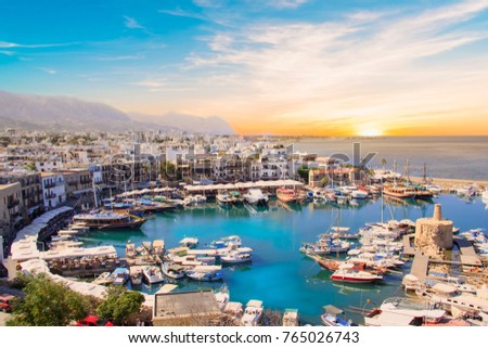 Beautiful view of the Kyrenia Bay in Kyrenia (Girne), North Cyprus Royalty-Free Stock Photo #765026743