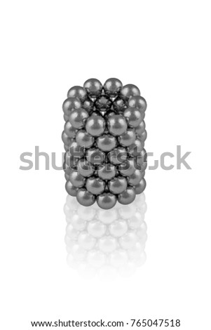 metal balls in tube shape on white background. cylinder