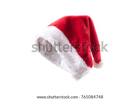 Red santa claus hat isolated on white background.