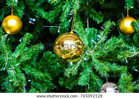 Christmas Tree Background. Christmas Decorations Balls. Christmas Baubles. Selective Focus. Selective Focus. Image For Templates, Placards, Banners, Presentations, Reports, Card And Wallpaper. etc
