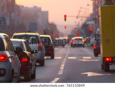 Traffic jam at city road Royalty-Free Stock Photo #765133849