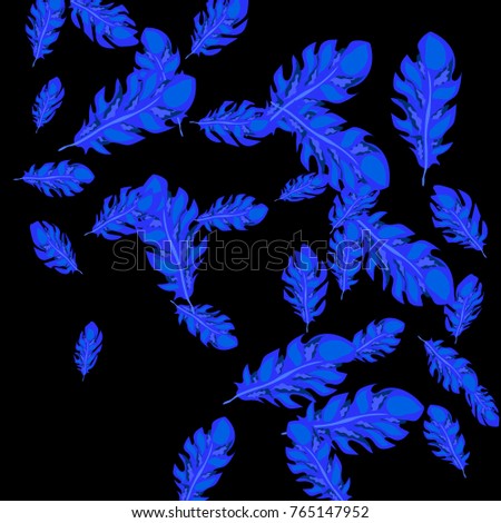 Feather Pattern, bright colorful background, cute and fun decoration. Black background. Vector illustration for celebration, party, carnival, festive holiday and Your project.