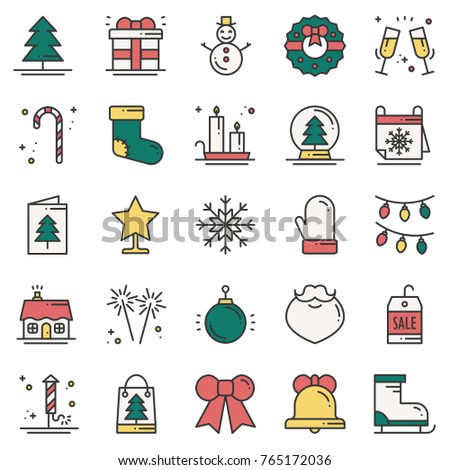 Christmas holiday thin line icons set. New Year celebration outline collection. Basic xmas winter elements. Vector simple flat linear design. Modern trendy illustration. Symbols. Christmas set.