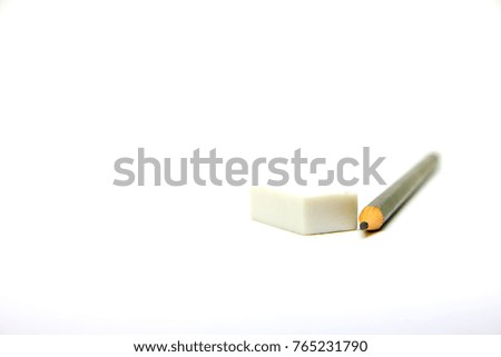 Selective Focus of The Back Pencil and the white eraser isolated on pure white background.Element of school,Back to School Concept.
