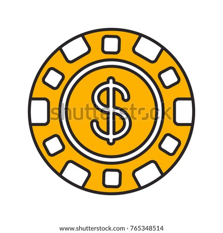 Casino chip color icon. Gambling token with dollar sign. Isolated vector illustration