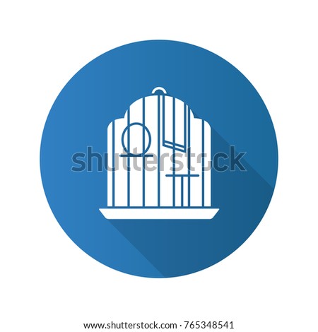 Birdcage flat design long shadow glyph icon. Parrot cage. Vector silhouette illustration