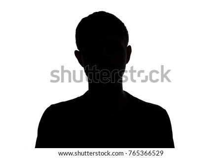 black and white silhouette of an unknown young man on a white isolated background